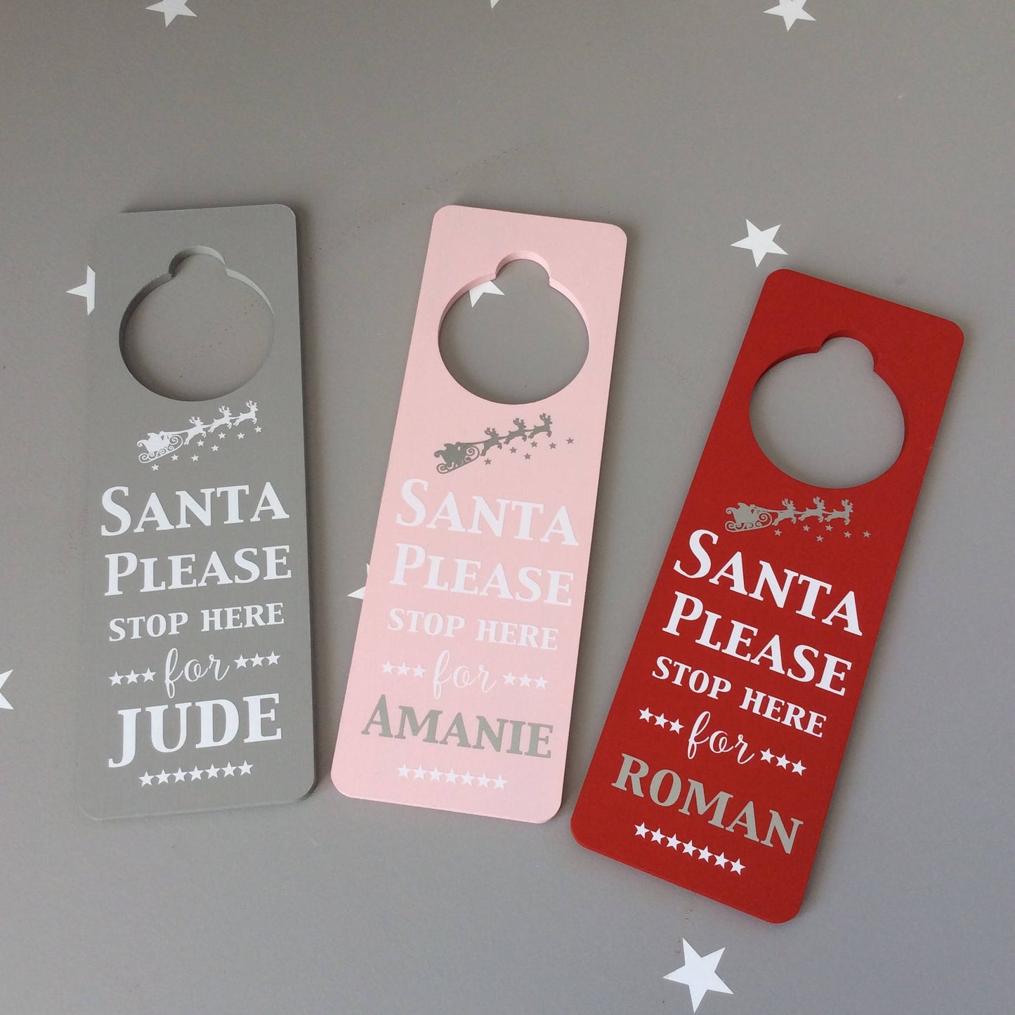 Personalized Santa Stop Here Sign, Kids Christmas Door Hanger
