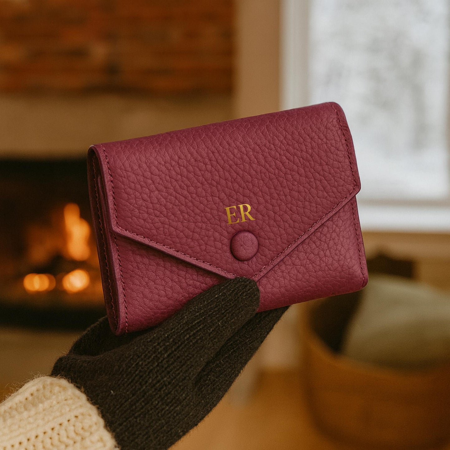 Monogram Leather Envelope Purse - Personalized Mothers Day Gift