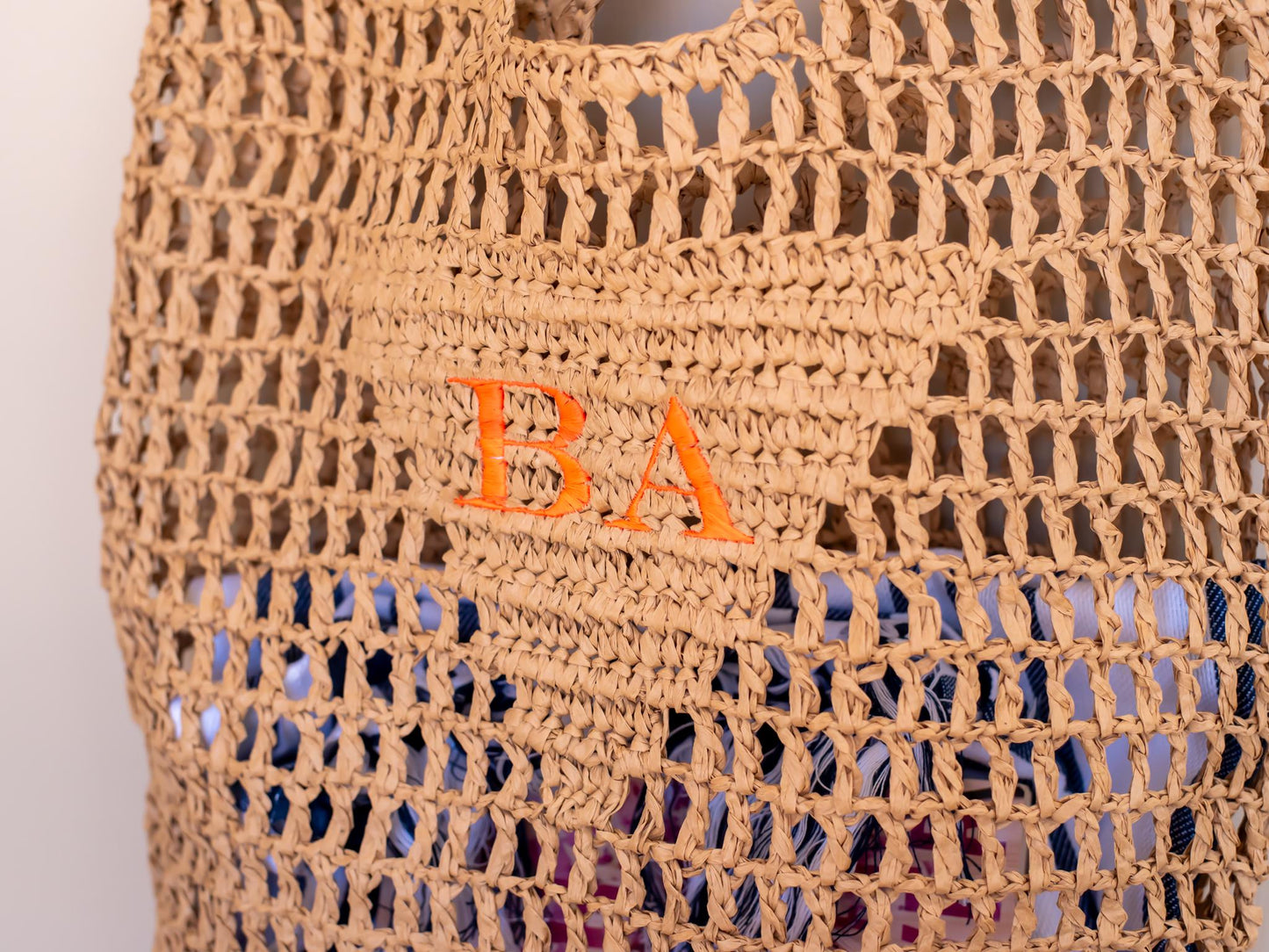 Personalized Raffia Beach Tote: Embroidered Initial Monogram