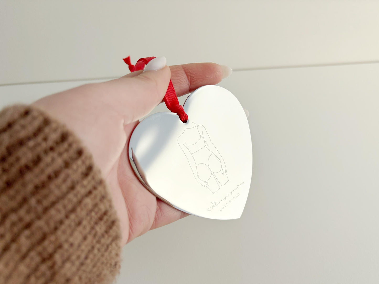 Personalized Photo Engraved Heart Ornament, Mother's Day Gift