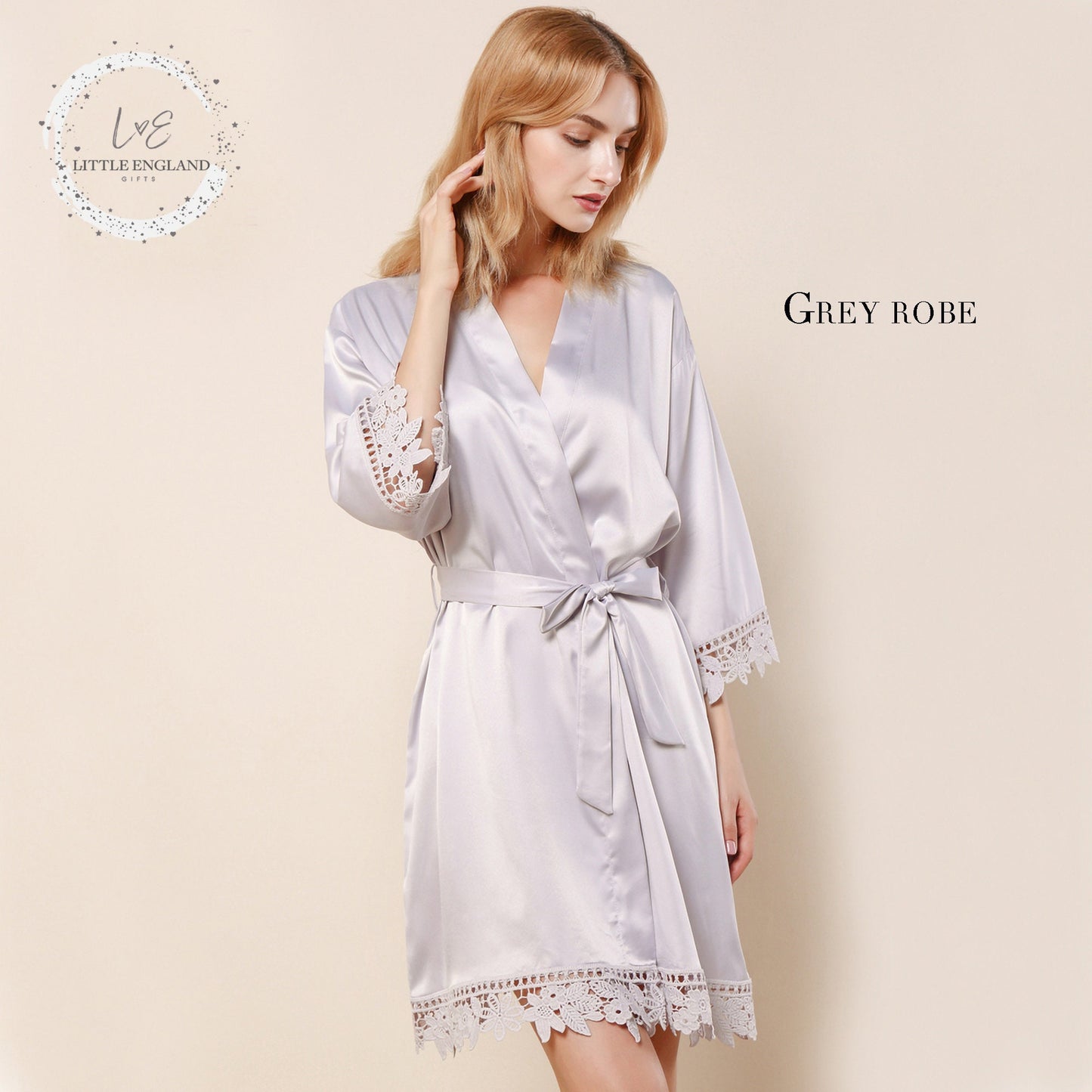 Personalized Satin Lace Bridal Robe, Bridesmaid Kimono, Wedding Party Gift