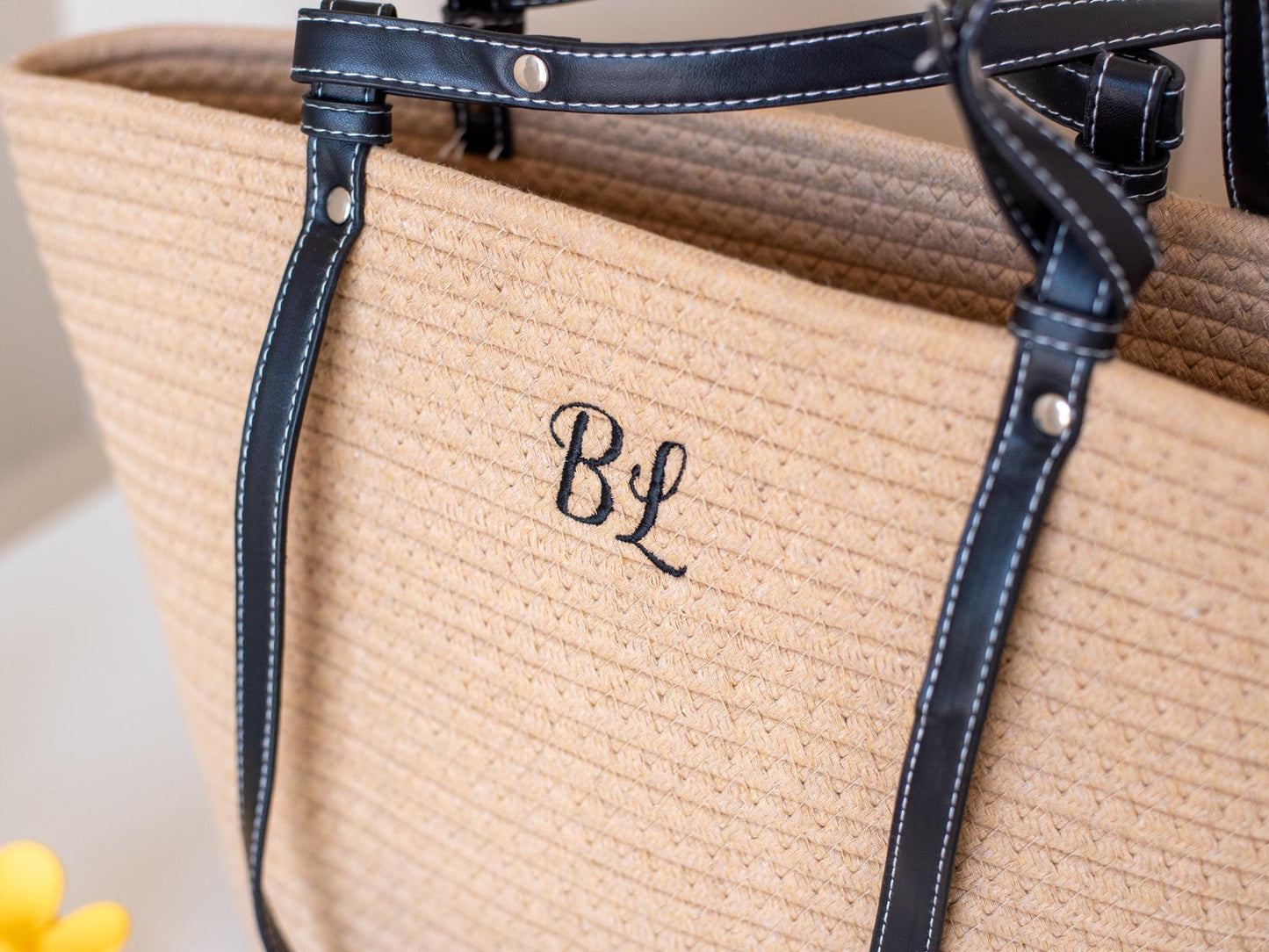 Personalized Cotton Tote Bag – Custom Embroidered Initial Beach Tote