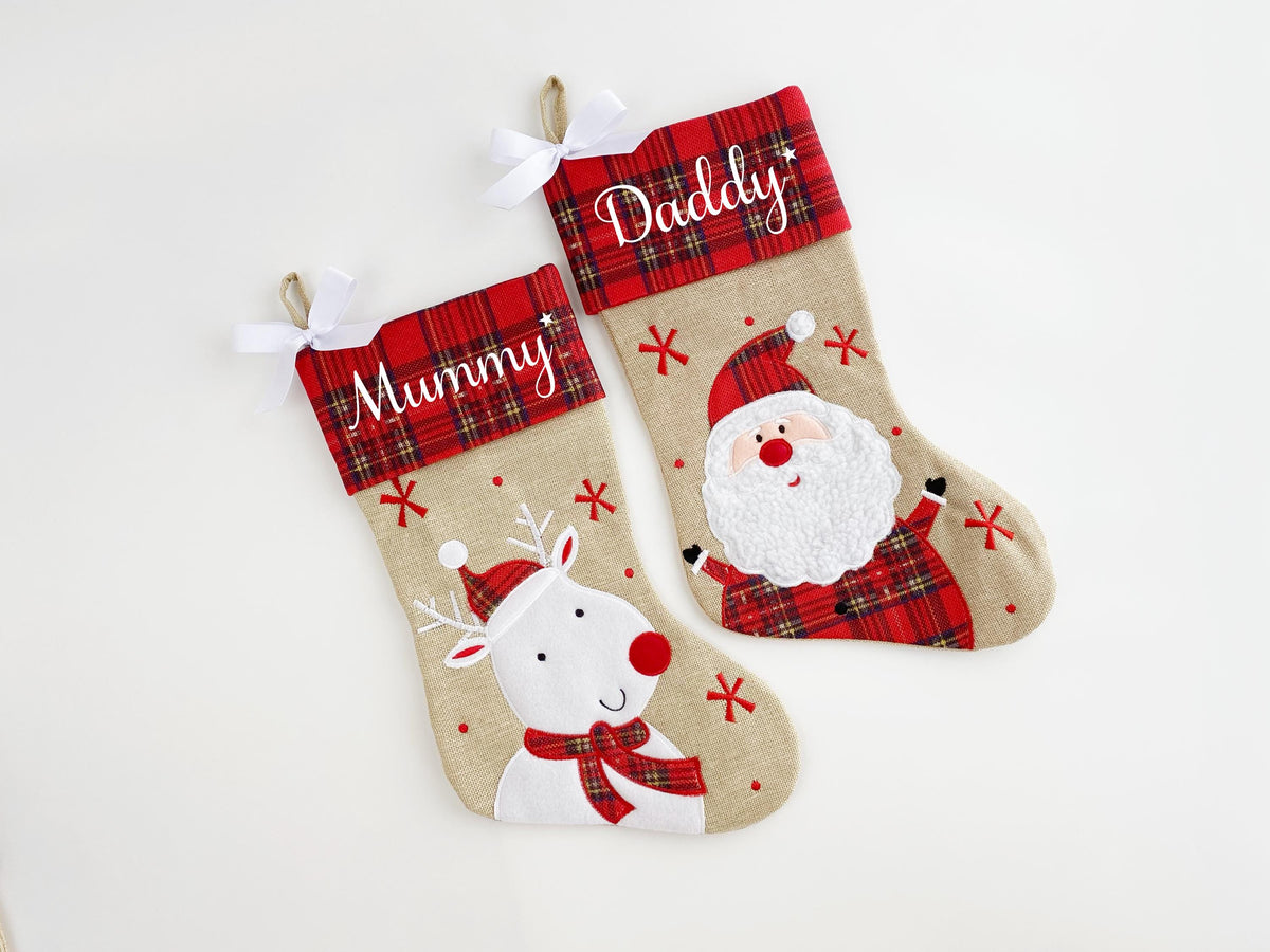 Personalised Hessian & Tartan Christmas Stocking