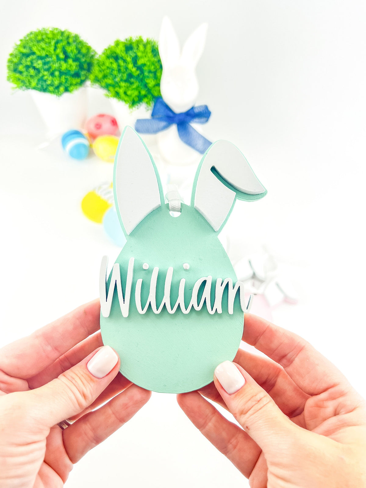 Etiqueta Personalizada de Coelhinho da Páscoa de Madeira: Decoração para Cestos de Páscoa