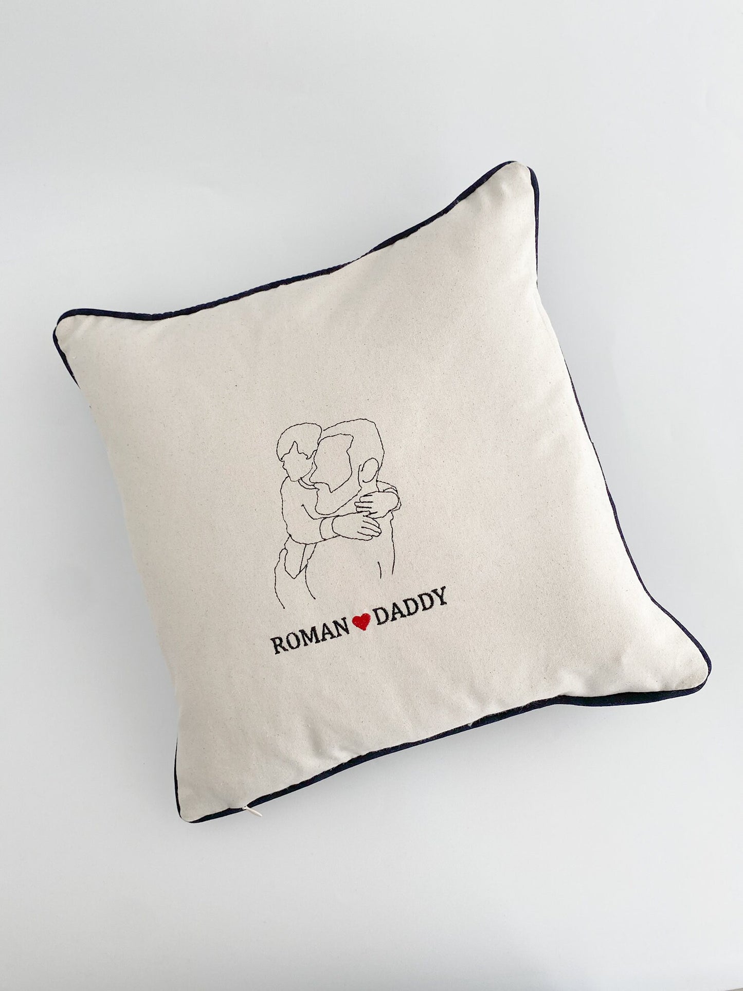 Embroidered Photo Silhouette Pillow: Personalized Cotton Canvas Cushion