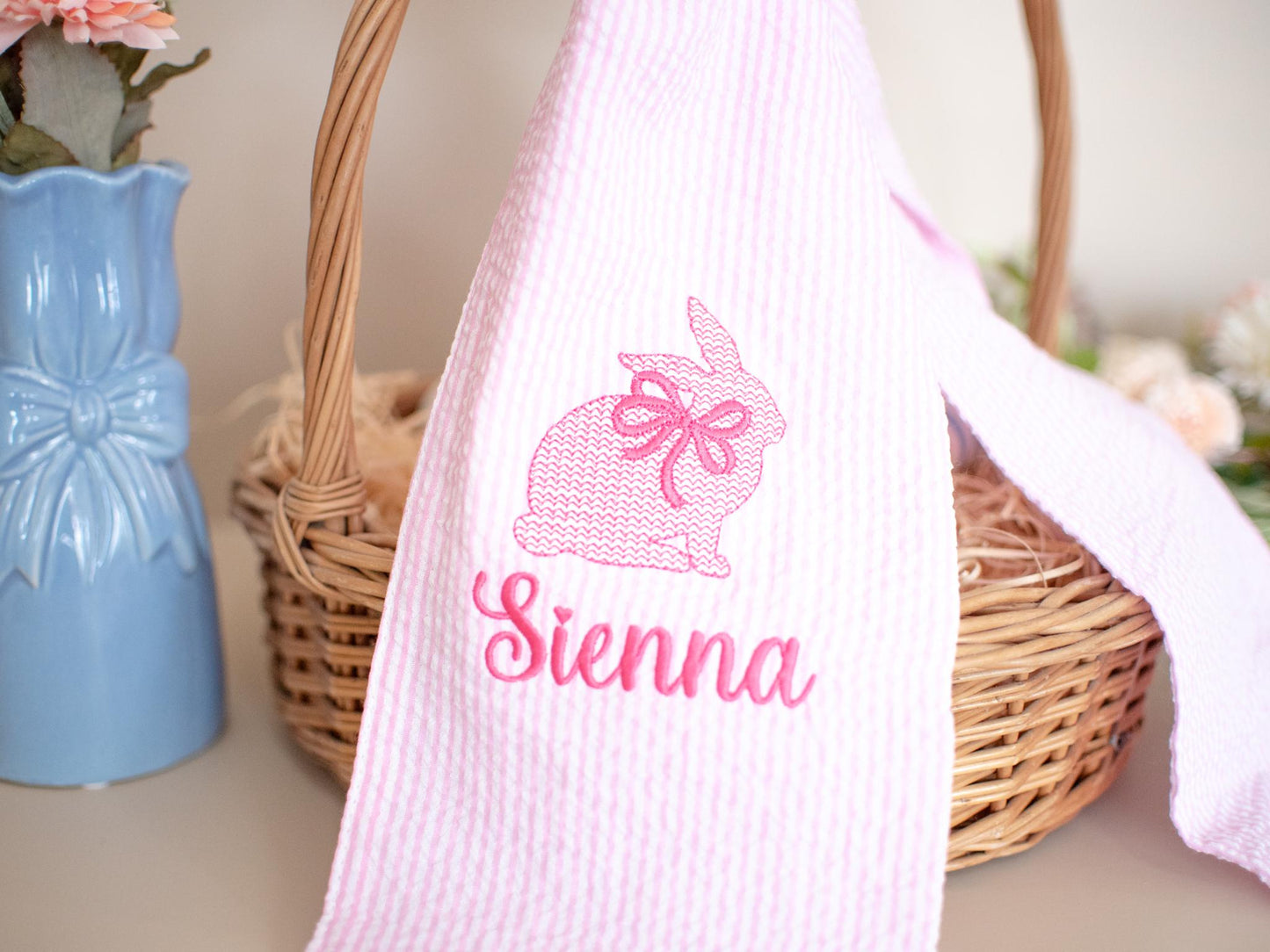 Embroidered Easter Basket Sash: Custom Seersucker Bow