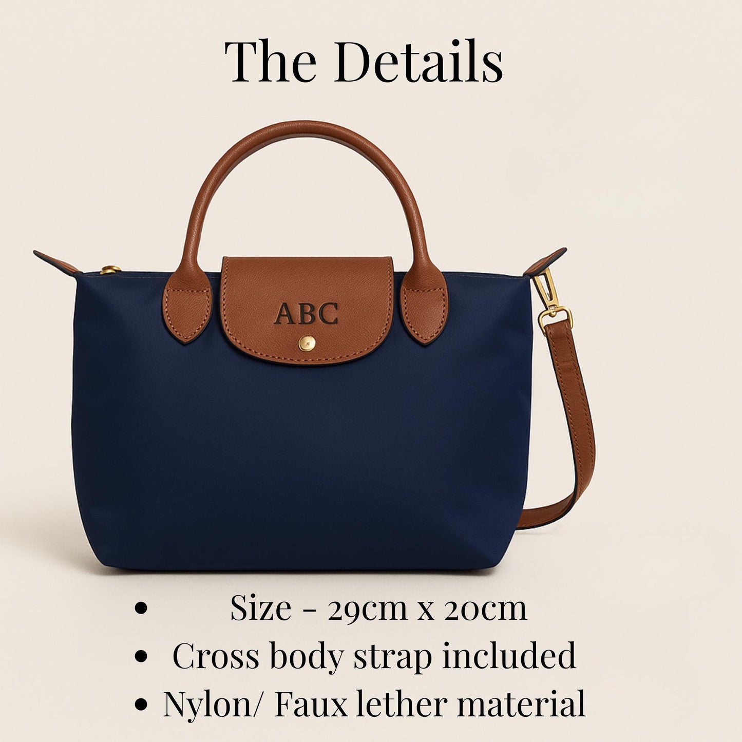 Personalized Nylon Shoulder Bag, Foldable Tote, Custom Initials