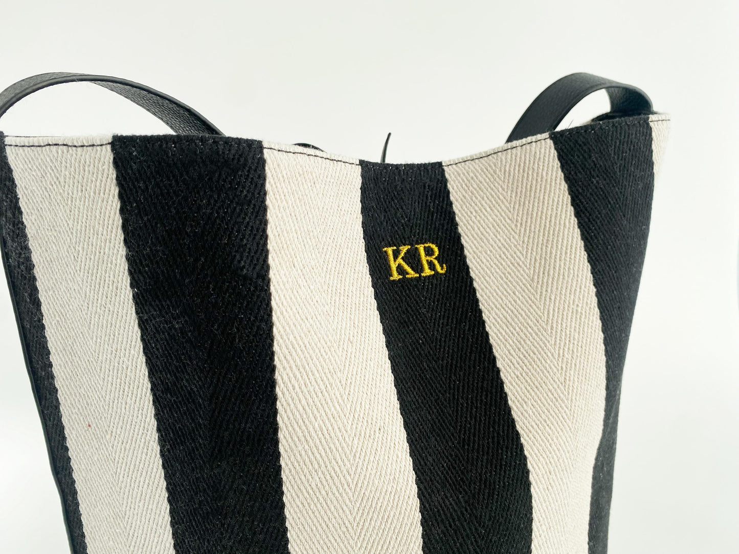 Monogrammed Vegan Leather Tote Bag: Striped Oversize Purse