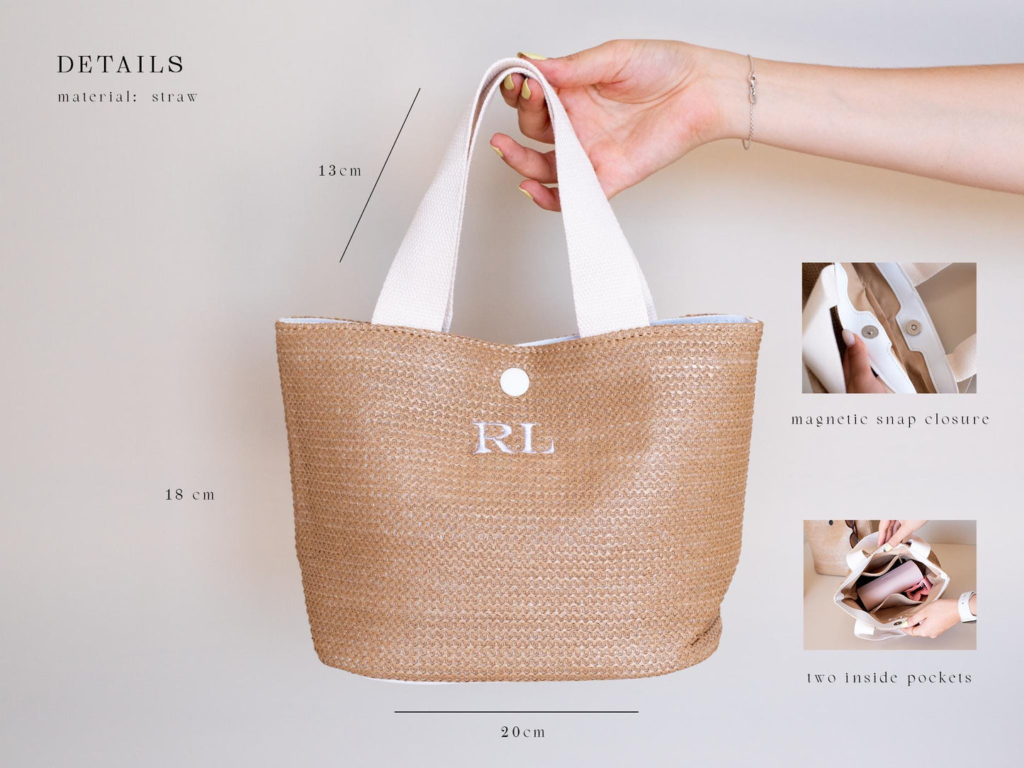 Bridesmaid Gift Bag β Personalized Embroidered Straw Tote, Custom Ribbon