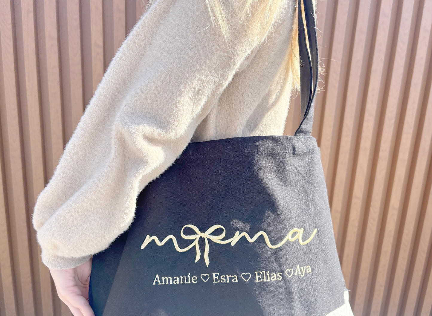 Personalized Grandma Tote Bag: Embroidered Kids' Names, Organic Cotton