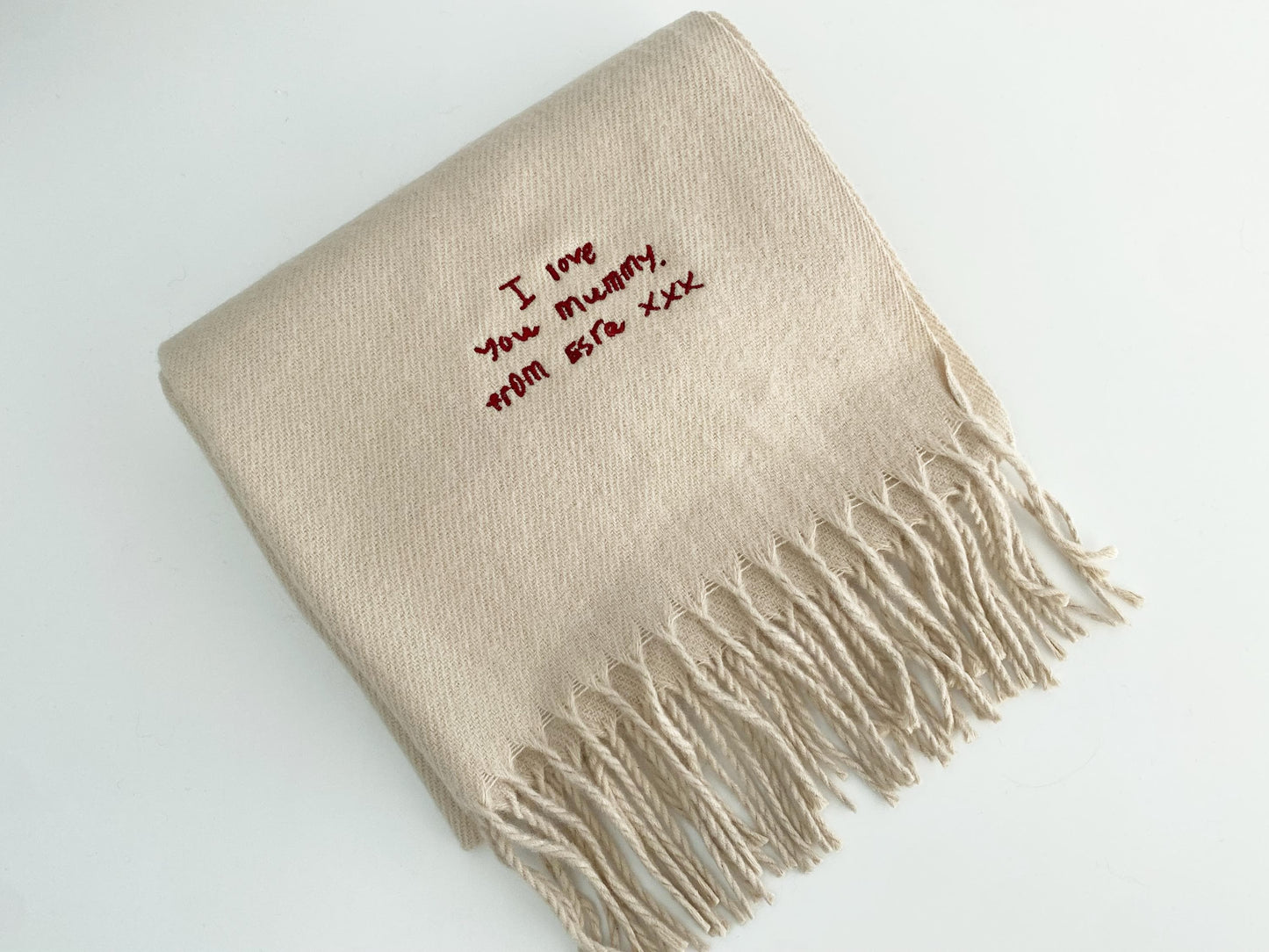 Embroidered Handwriting Scarf: Custom Wool Scarf, Sentimental Gift