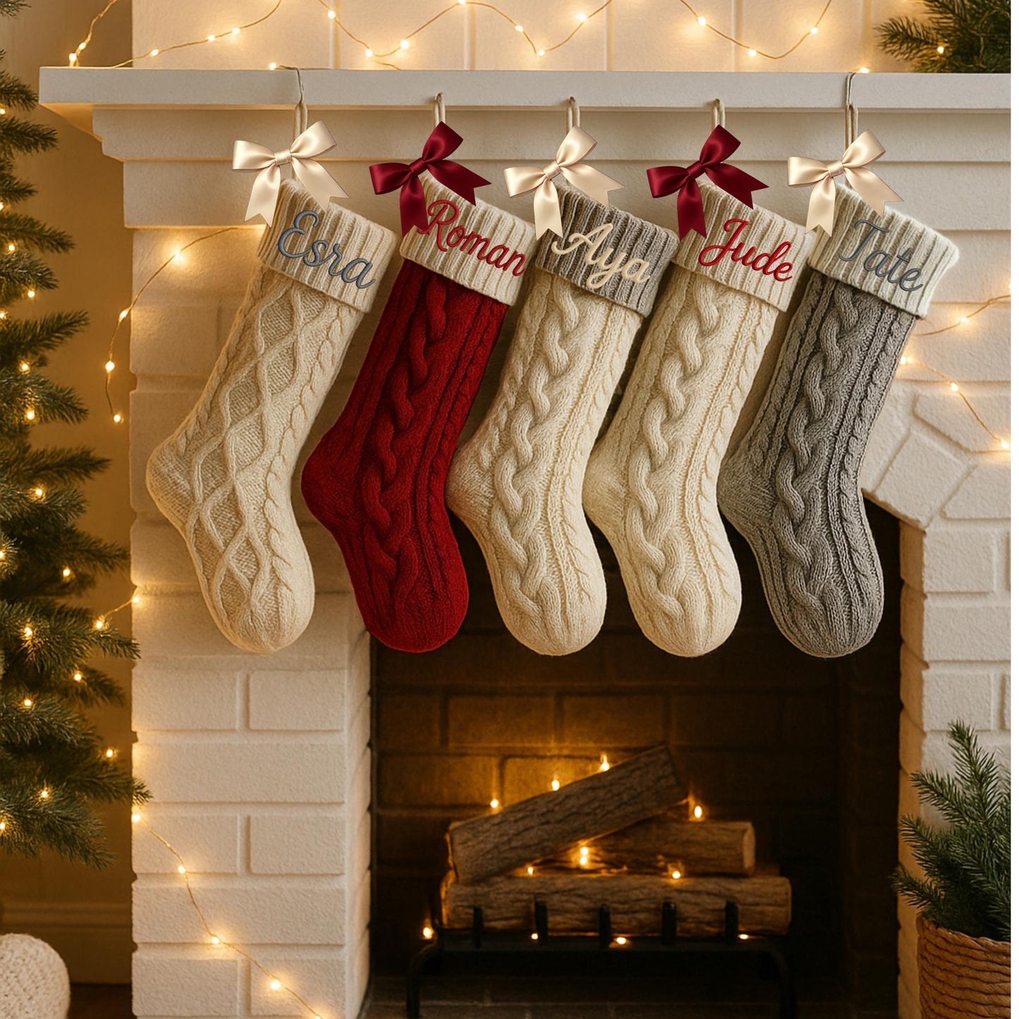 Personalized Embroidered Christmas Stocking: Cable Knit Family Stocking