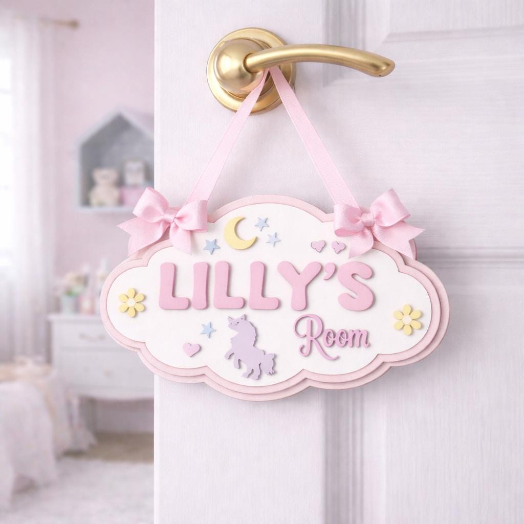Personalized Cloud Name Sign, 3D Layered Wooden Girls Room Decor