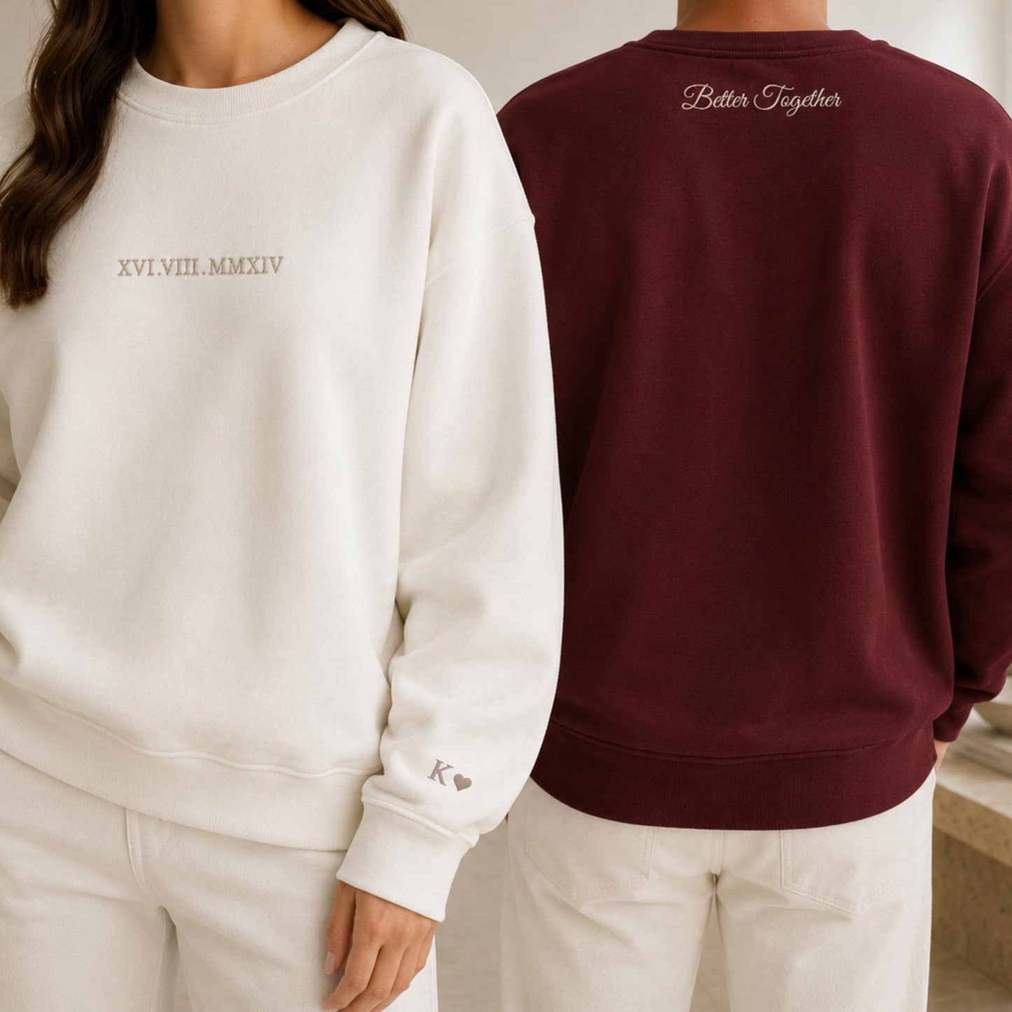 Custom Embroidered Couple Hoodie: Roman Numeral Date, Valentine Gift for boyfriend or girlfriend