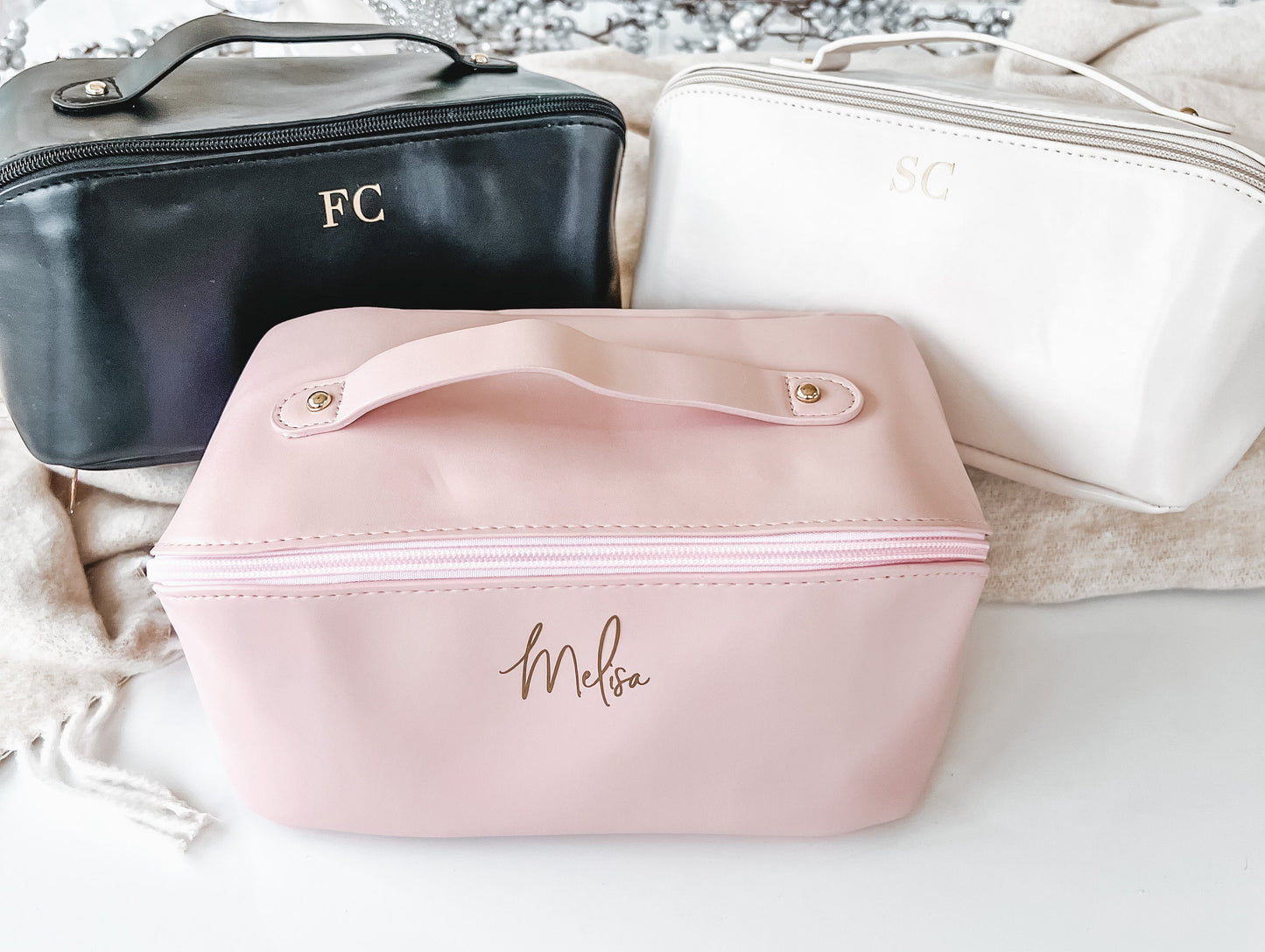 Personalized Christmas Cosmetic Bag: Travel Toiletry Case, Custom Name Gift