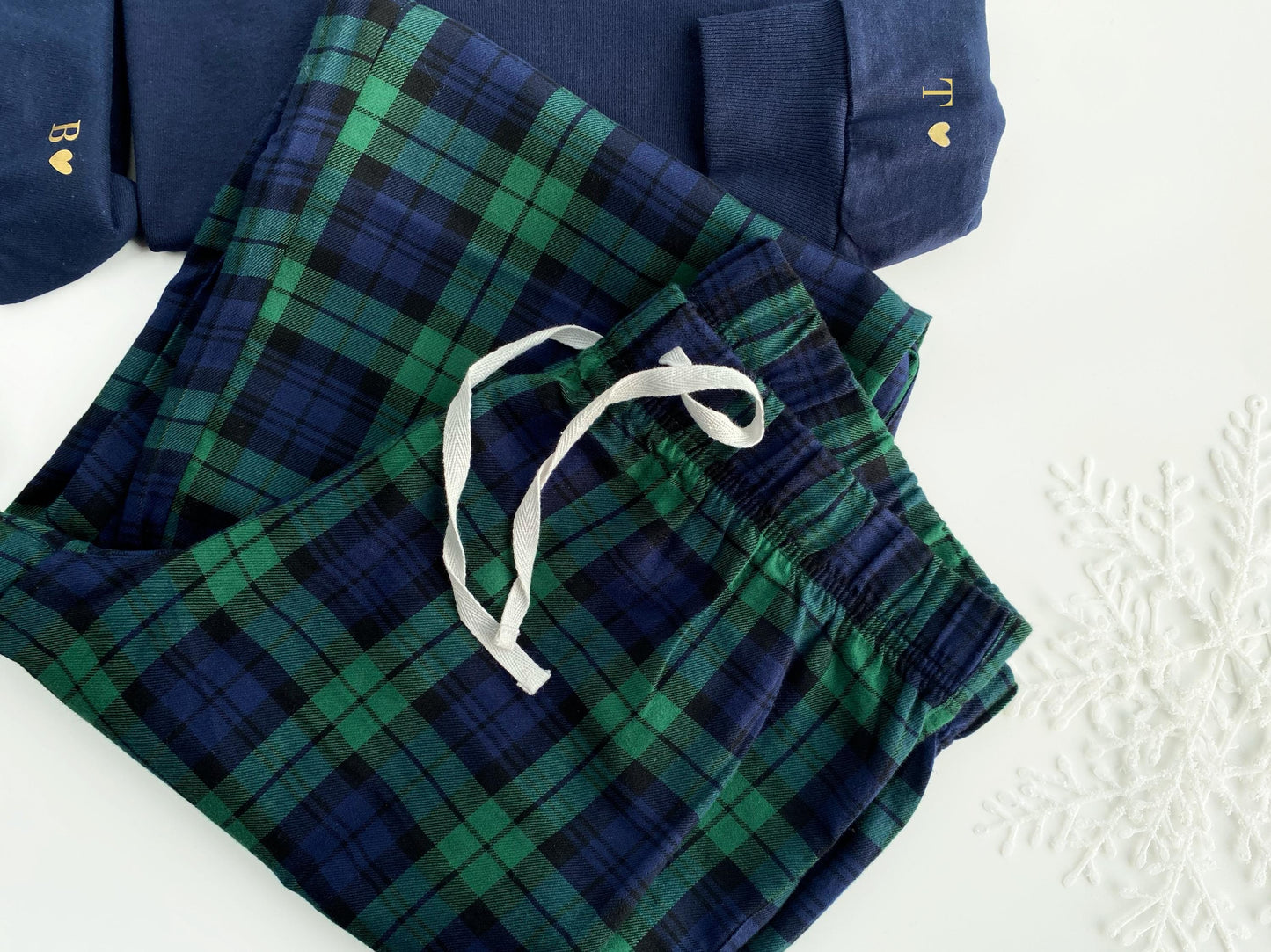Matching Christmas Couples Pyjamas: Tartan Flannel, Personalized Initials