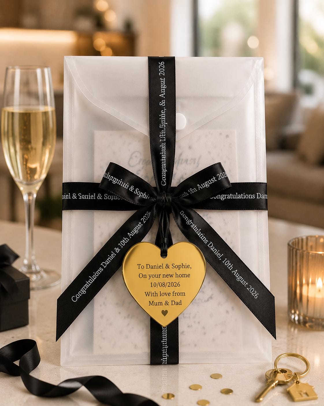 Custom Birthday Money Wallet Envelope, Engraved Heart, Ribbon Gift