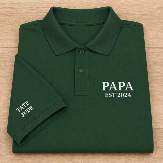 Dad Polo Shirt, Embroidered Custom Kids Names Sleeve, Father's Day Gift