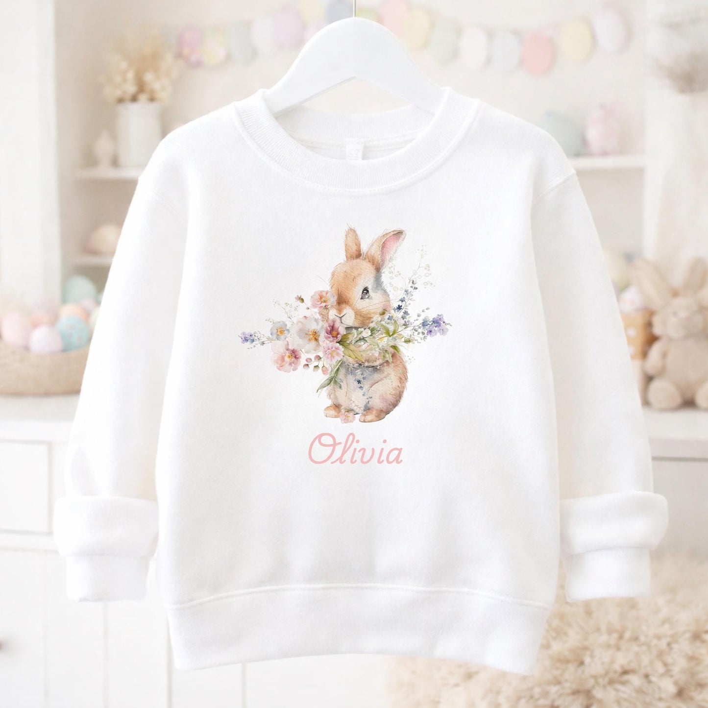 Personalized Easter Bunny Sweatshirt – Floral Rabbit Spring Outfit