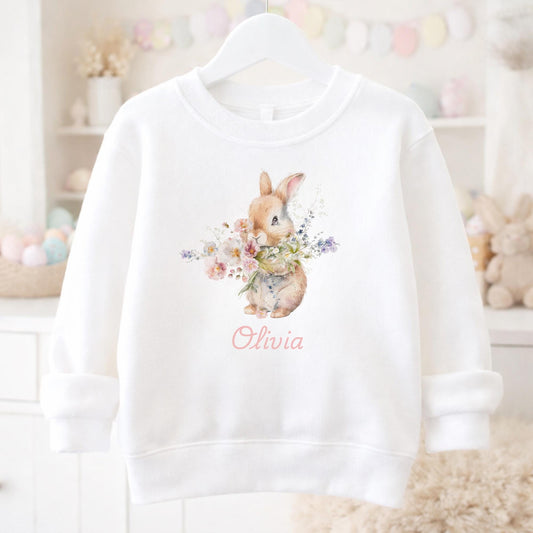 Personalized Easter Bunny Sweatshirt – Floral Rabbit Spring Outfit