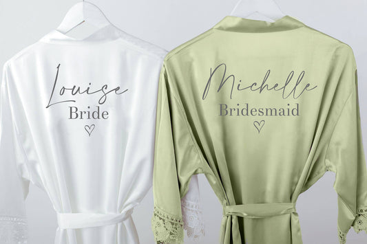 Personalized Satin Lace Bridal Robe: Wedding Party Gift