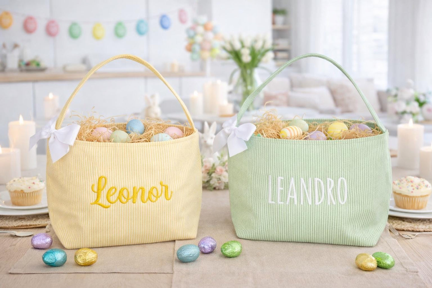 Personalized Easter Basket: Embroidered Seersucker Bunny Bucket