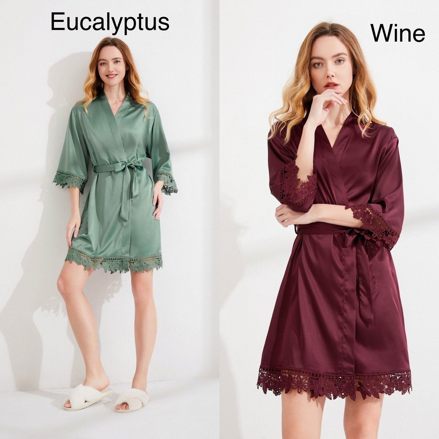 Personalized Satin Lace Bridal Robe: Wedding Party Gift