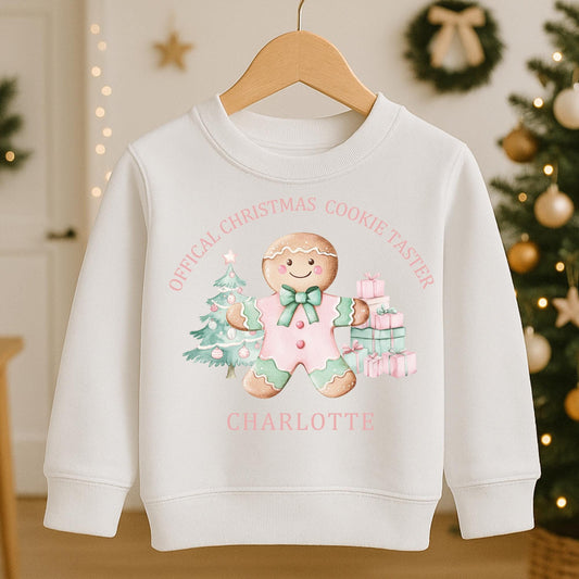 Personalized Kids Christmas Jumper, Gingerbread Man Cookie Taster Design