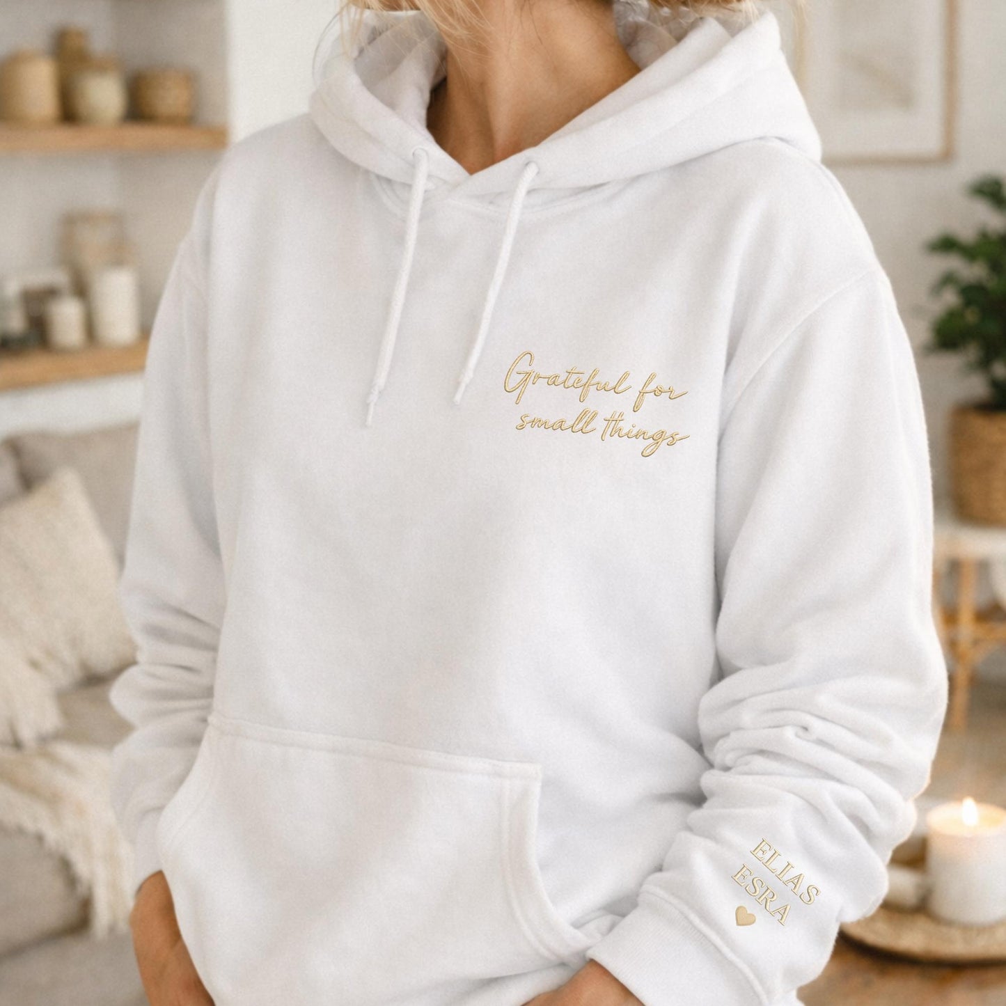 Custom Embroidered Mum Hoodie: Personalized Kids Names, Heart Sleeve