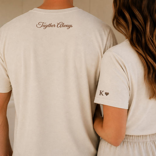 Handmade Embroidered Initial Heart sleeve t shirt,  sweater, Personalized anniversary Sweatshirt, Embroidered Couples matching