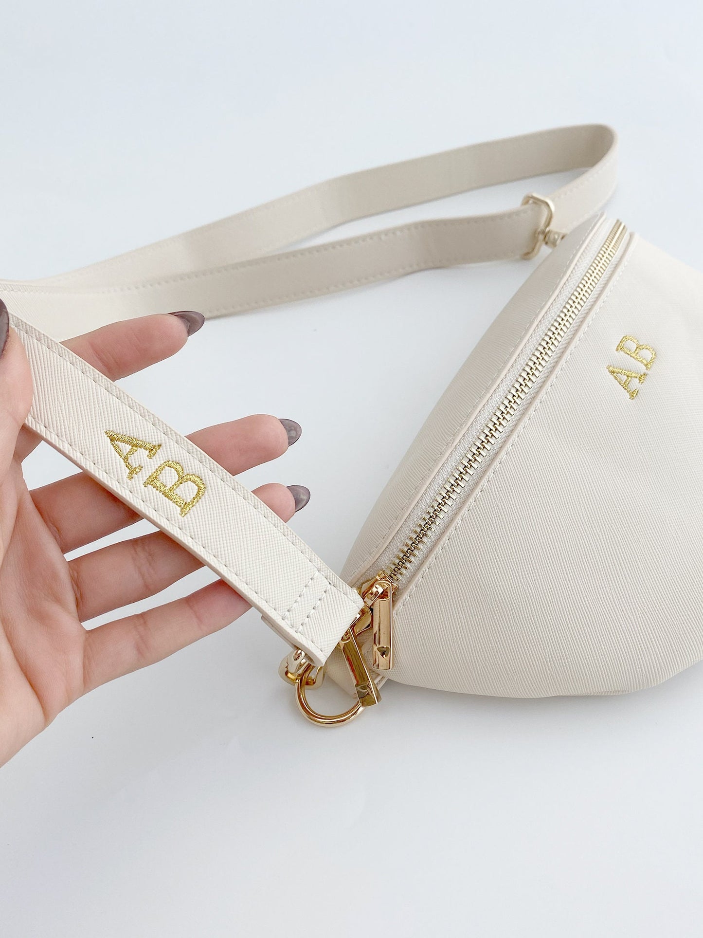 Personalized Faux Leather Crossbody Fanny Pack with Embroidered Strap
