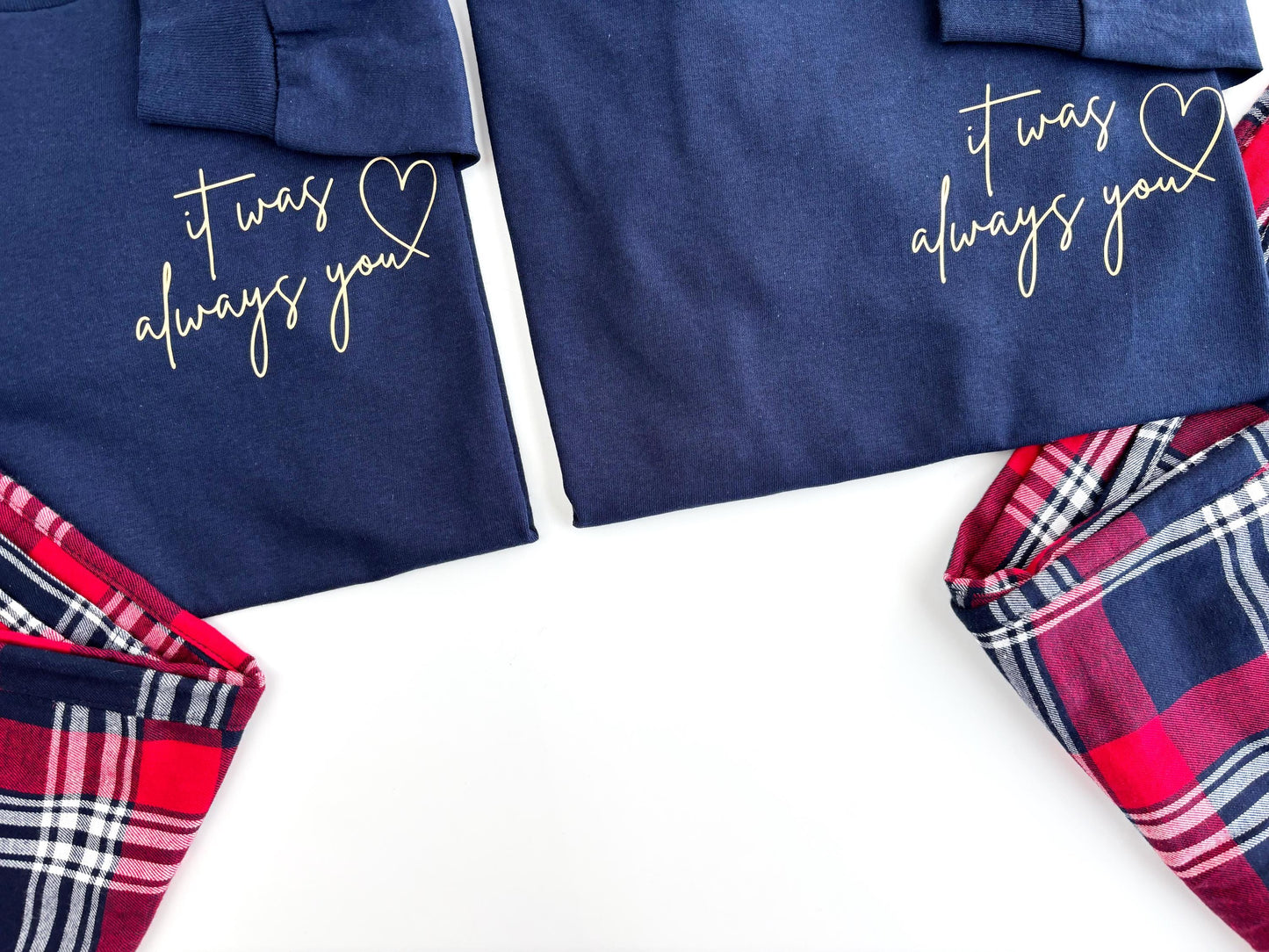 Matching Couples Christmas Pajamas: Tartan Flannel, Personalized Initials