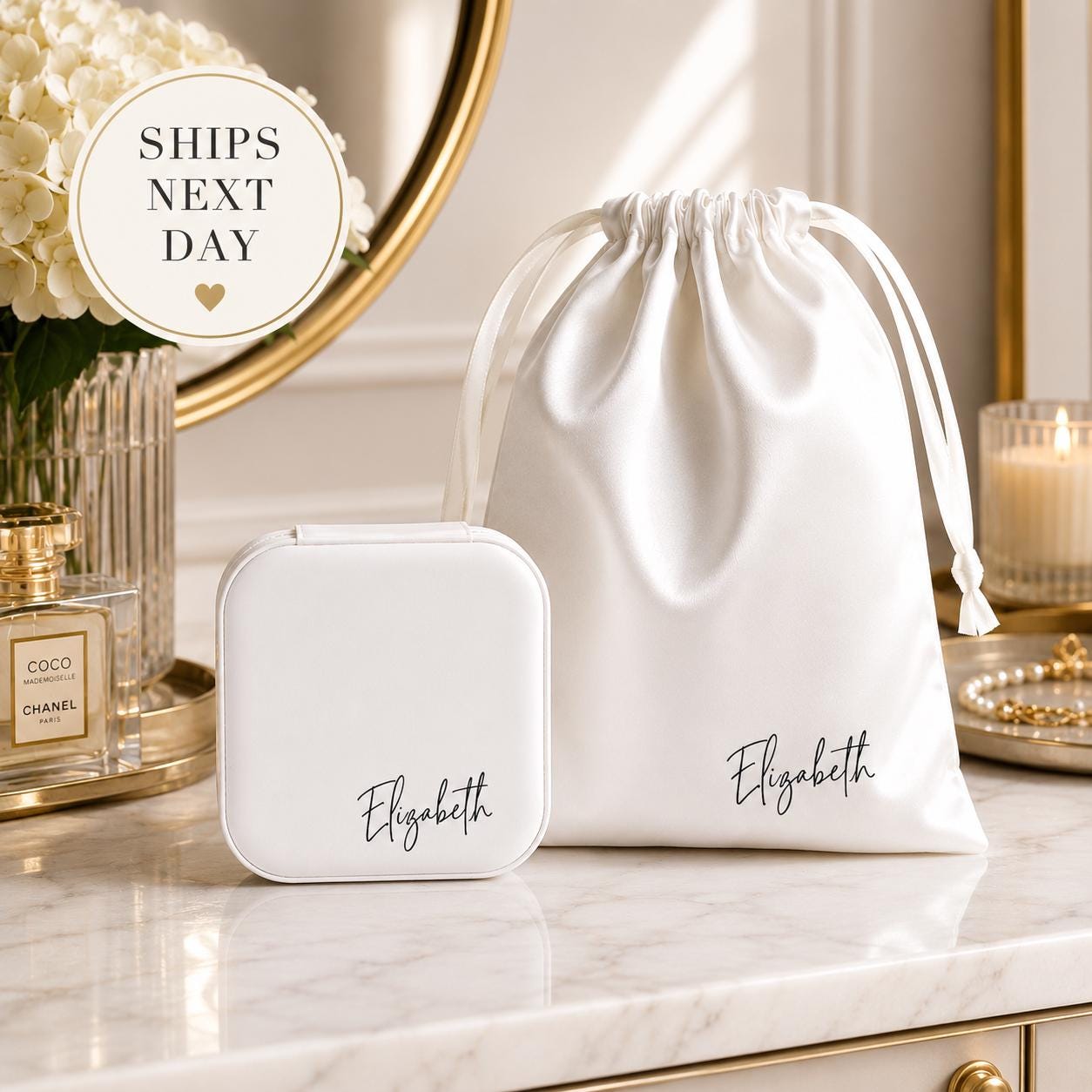 Personalized Jewelry Box: Custom Name Travel Case, Bridesmaid Gift Bag, faux leather