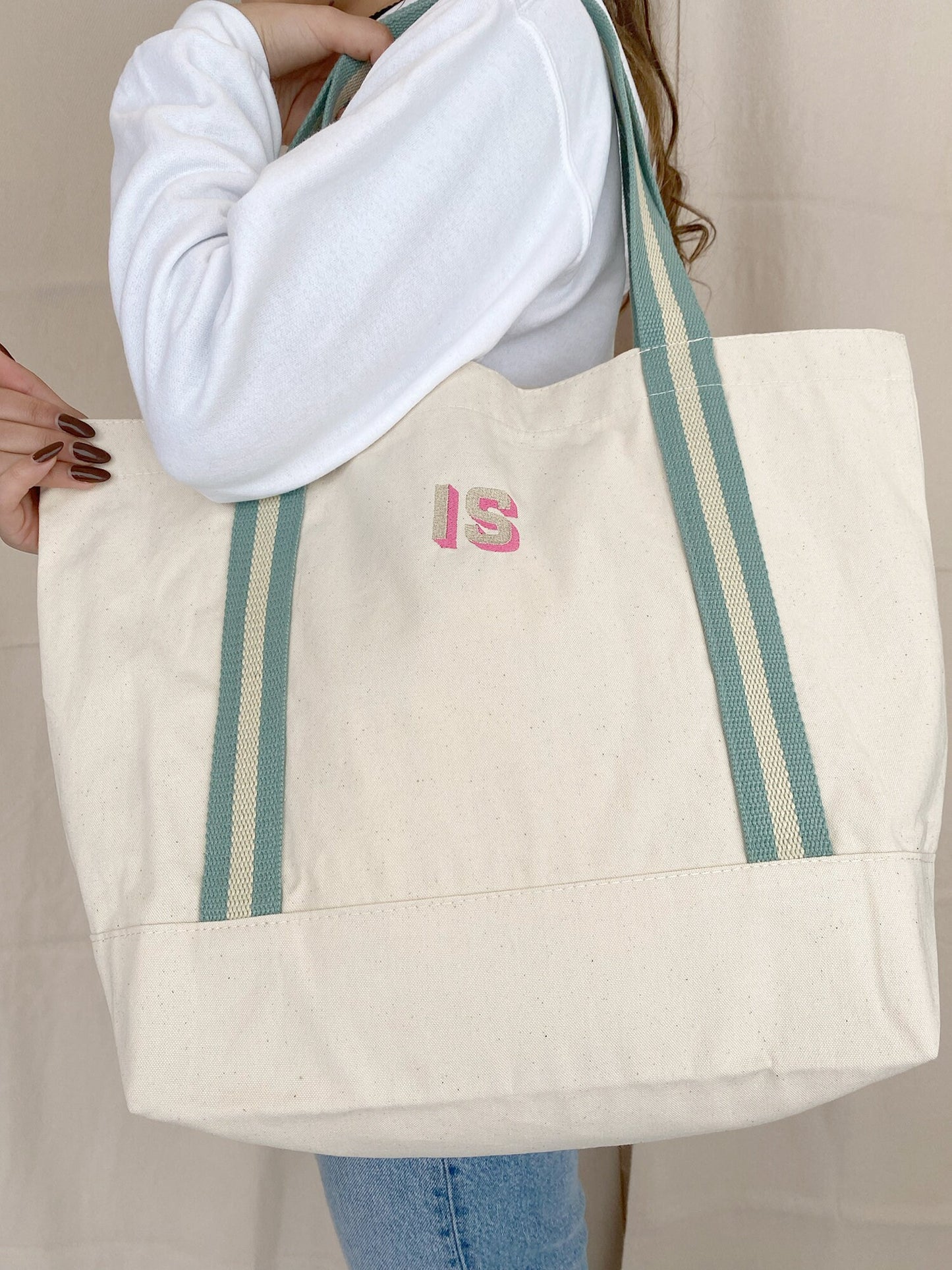Embroidered Logo Tote: Custom Organic Cotton Canvas Boat Bag