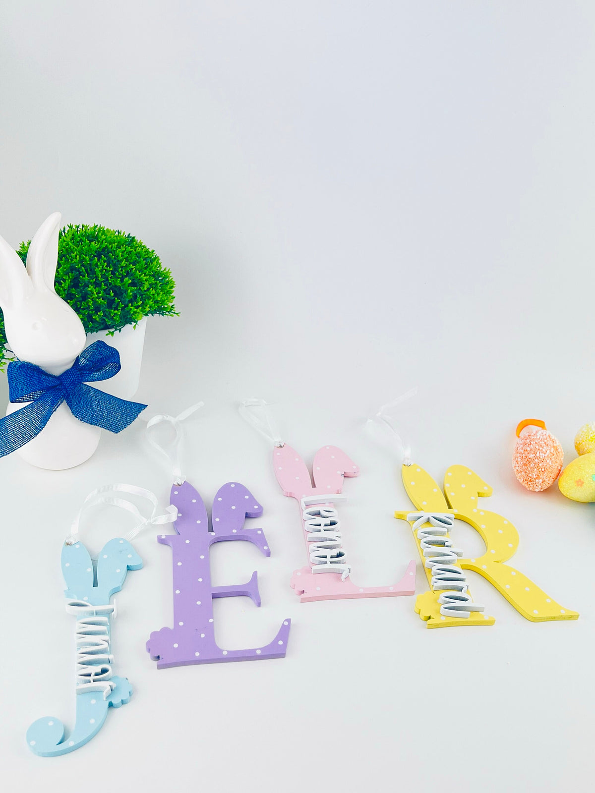 Etiqueta de Presente de Coelho de Páscoa de Madeira Personalizada: Decoração para Cesto de Páscoa