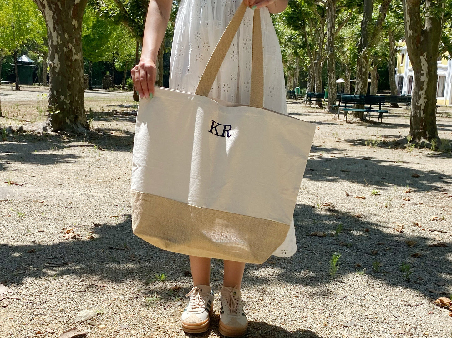 Embroidered Canvas Tote Bag: Personalized Burlap Beach Bag