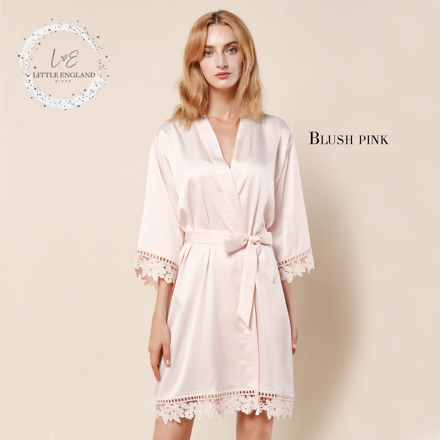Personalized Satin Bridesmaid Robe, Lace Sleeve Wedding Dressing Gown