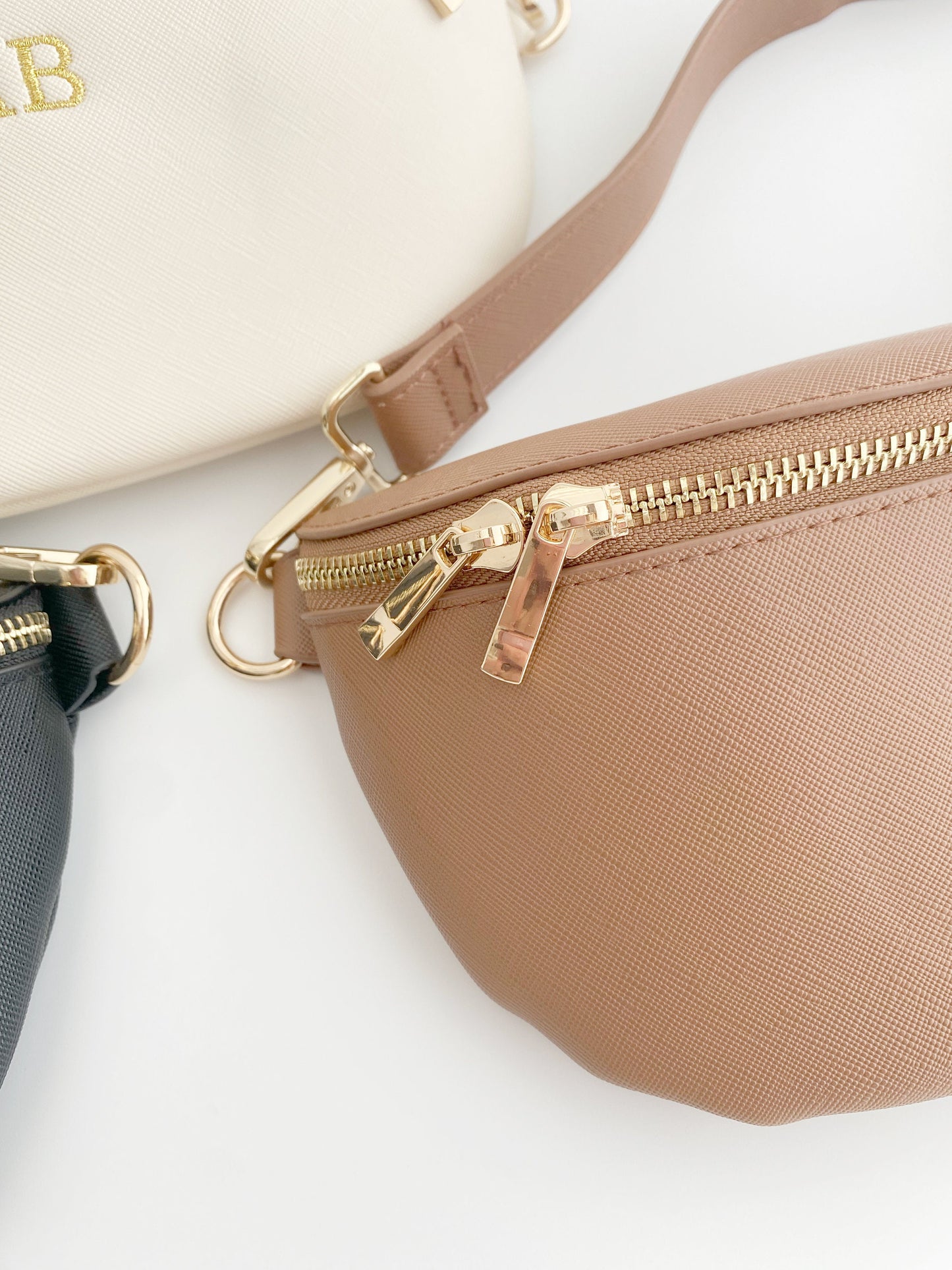 Personalized Faux Leather Crossbody Fanny Pack with Embroidered Strap