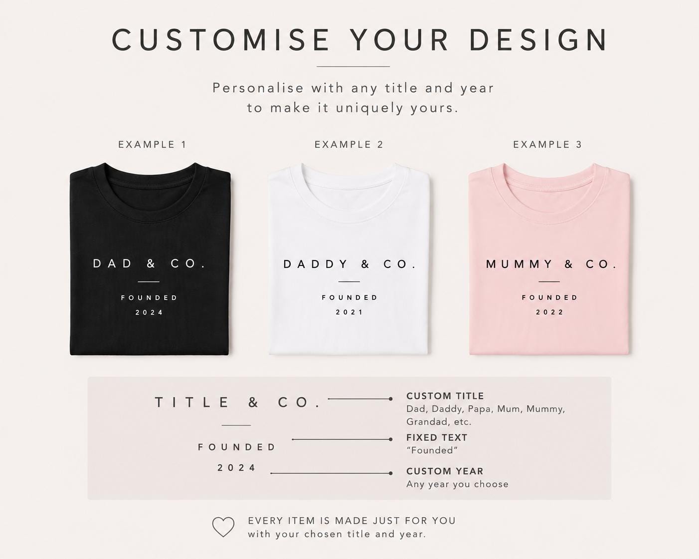 Personalised Dad & Co Family Shirts, Matching Father Son Outfits, Custom Year T-Shirts