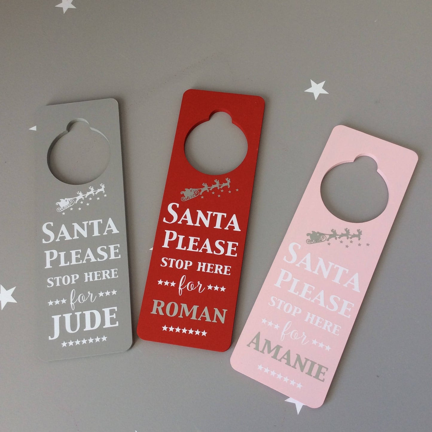 Personalized Santa Stop Here Sign, Kids Christmas Door Hanger