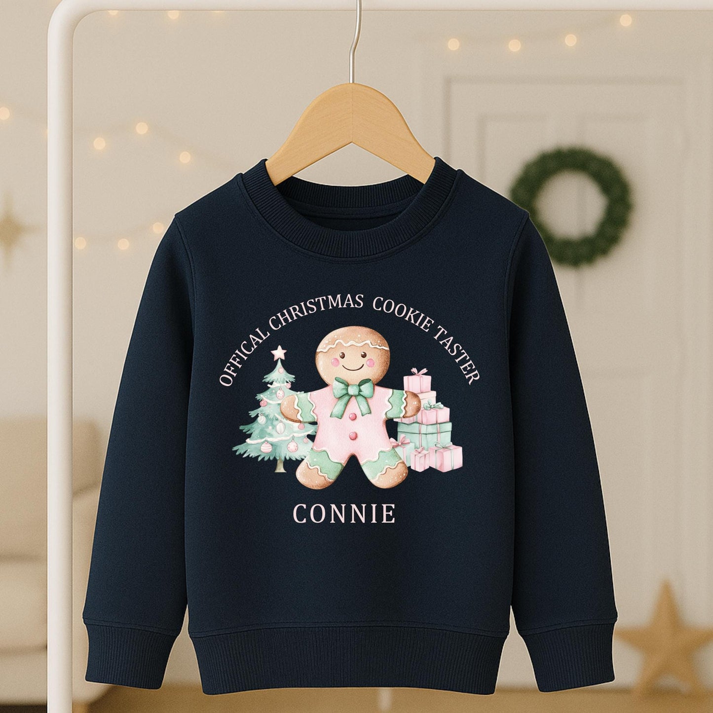 Personalized Kids Christmas Jumper, Gingerbread Man Cookie Taster Design