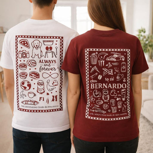 Custom Doodle Icon Shirt, Personalised Sketch Tee, Couples Gift
