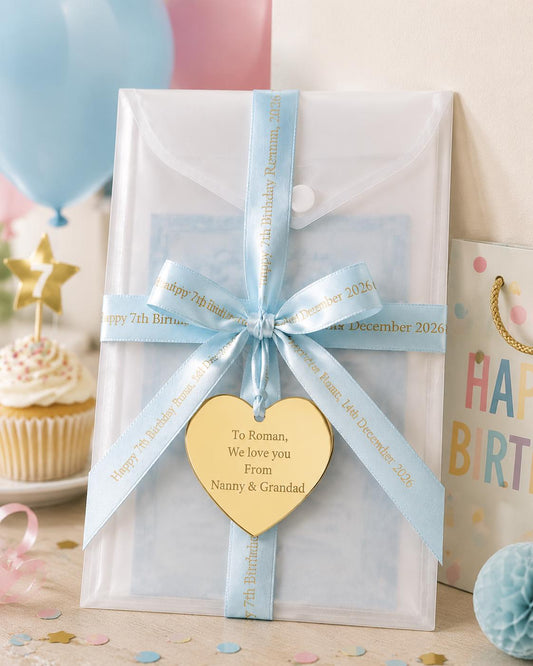 Custom Birthday Money Wallet Envelope, Engraved Heart, Ribbon Gift