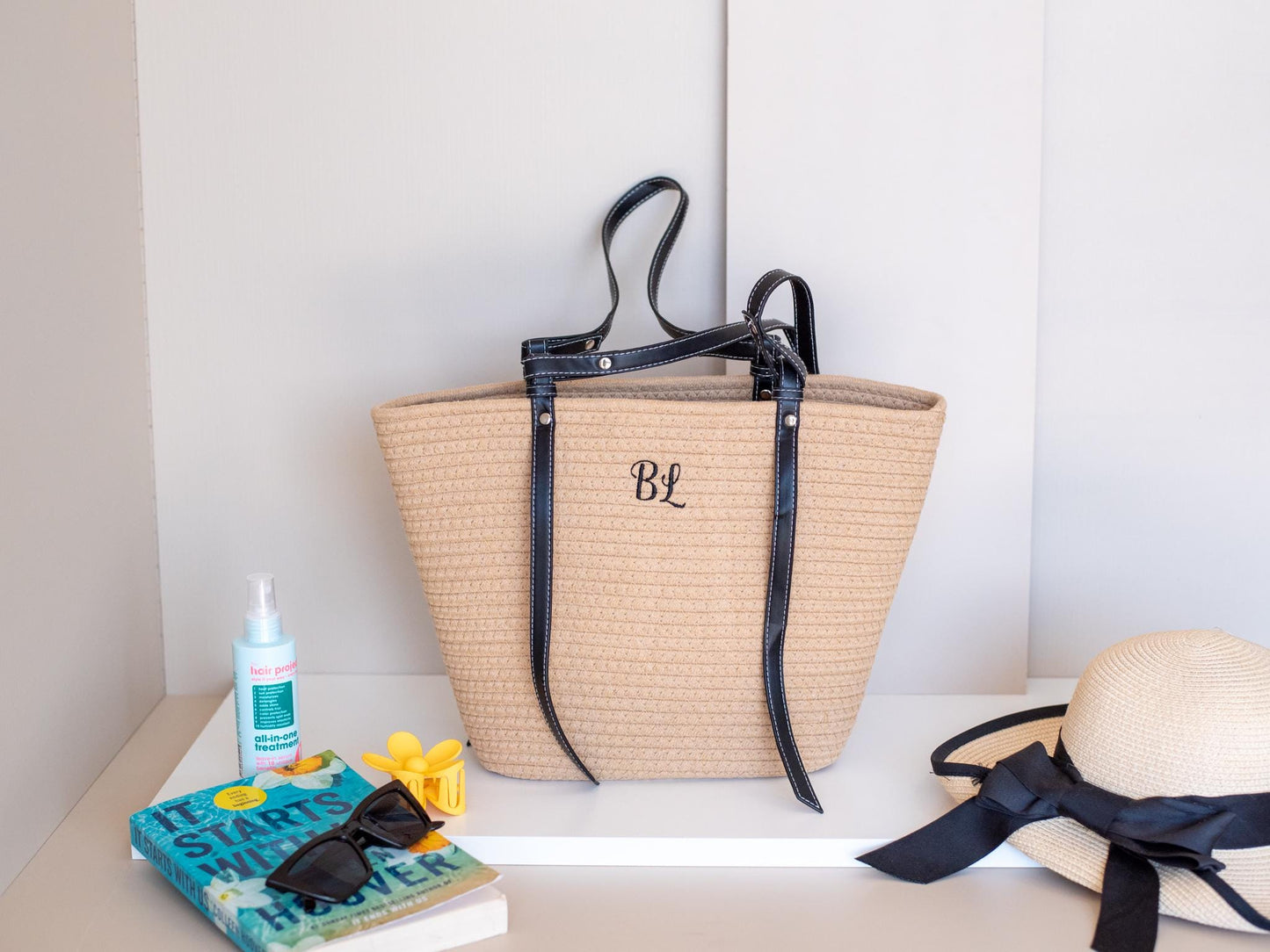 Personalized Cotton Tote Bag – Custom Embroidered Initial Beach Tote