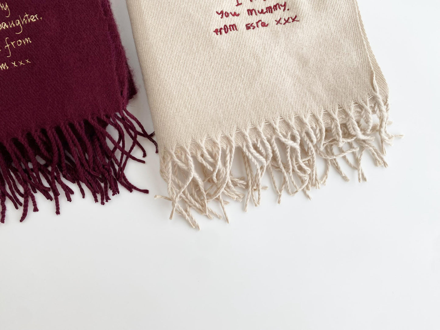 Embroidered Handwriting Scarf: Custom Wool Scarf, Sentimental Gift