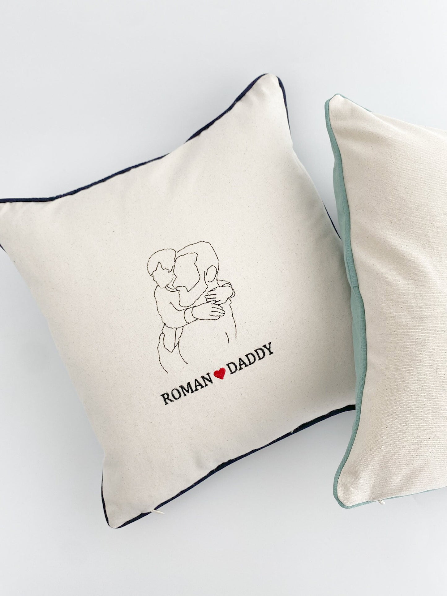 Embroidered Photo Silhouette Pillow: Personalized Cotton Canvas Cushion