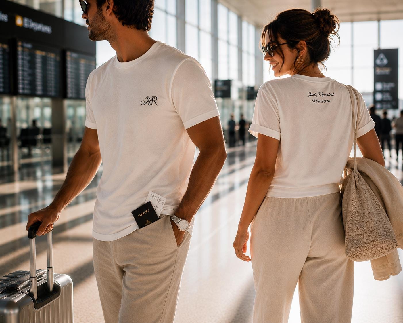 Custom Embroidered Couple T-Shirts | Bespoke Monogram Design, Honeymoon Apparel