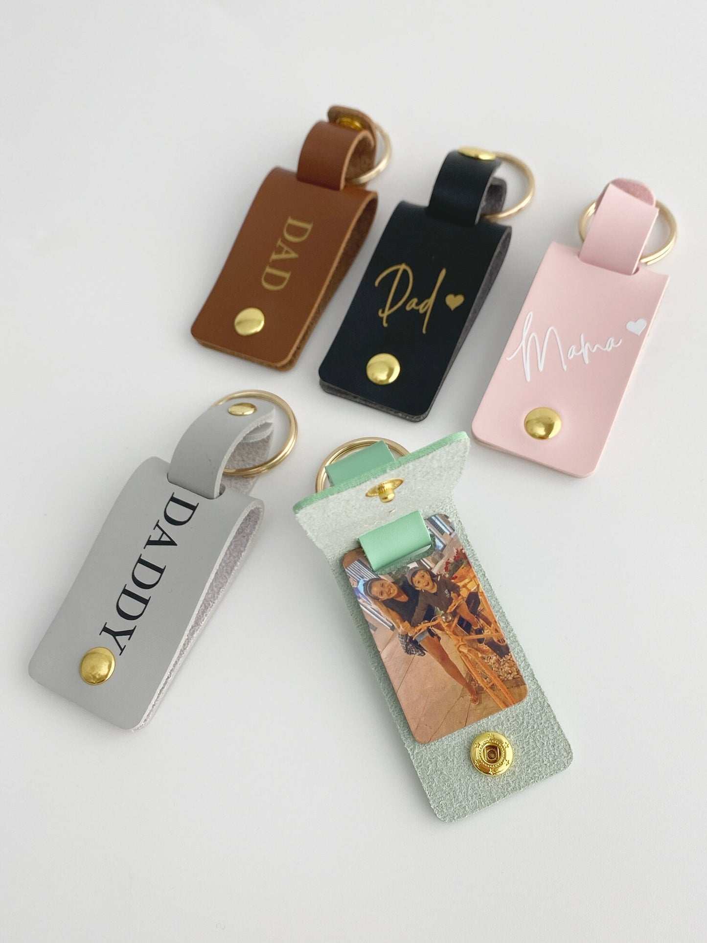Personalized Photo Faux Leather Keyring: Custom Bag Charm Gift