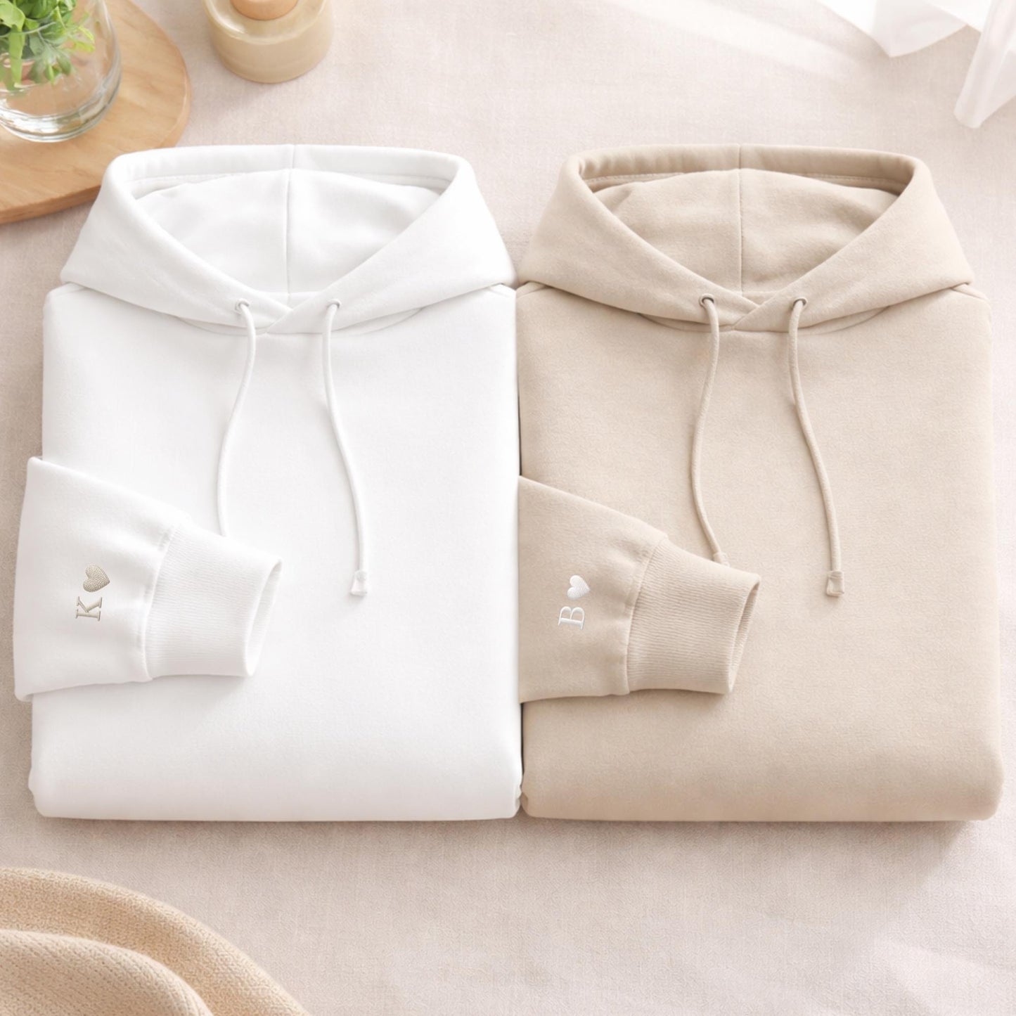 Custom Initial Heart sleeve Hoodie embroidered, Personalized Valentines Sweatshirt, Embroidered Couples Outfit