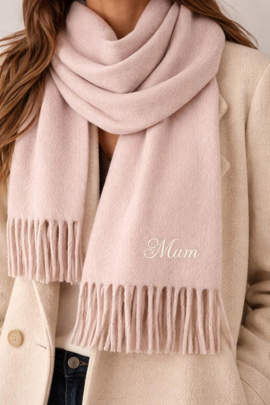 Personalized Oversized Fluffy Scarf – Embroidered Winter Accessory
